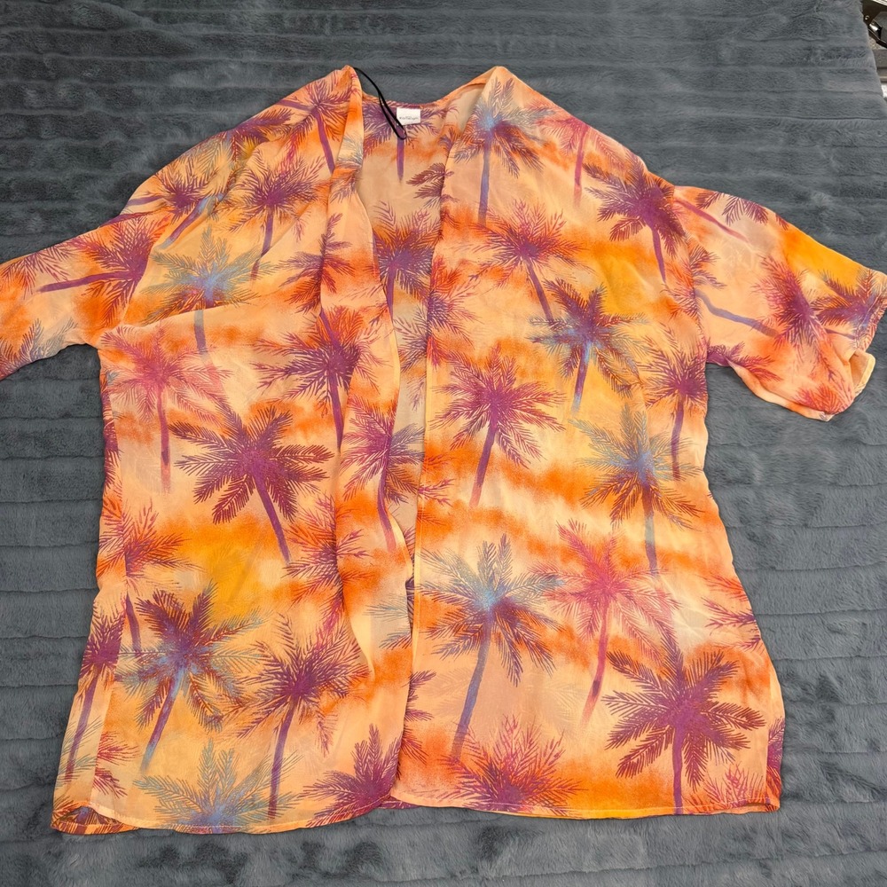 Kaileigh Tropical Palm Tree Kimono Wrap Orange Purple HT4558X Womens 3X USA